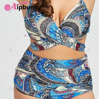 

Aipbunny Large Size 5XL Cross Bandage Printed Bikinis maillot de bain femme 2018 Swimwear Women Bathing Suit Swimsuit biquinis