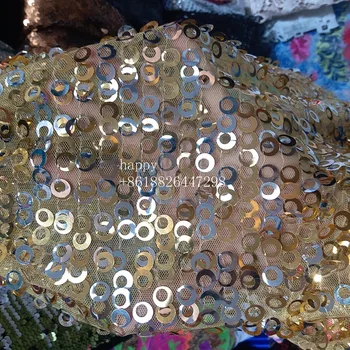 

2017 new CH569 gold grid sequin embroidery new tulle mesh lace fabric for wedding dress/evening dress,ship by dhl