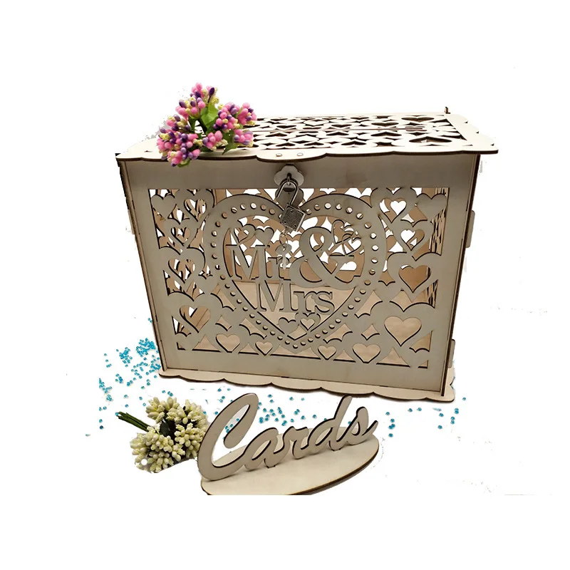 

DIY Wedding Gift Card Box Wooden Money Box with Lock Beautiful Wedding Decoration Supplies For Birthday Party