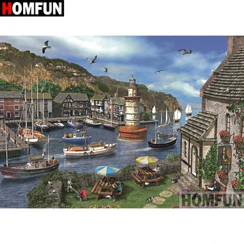 

HOMFUN 5D DIY Diamond Painting Full Square/Round Drill "Seaside town" 3D Embroidery Cross Stitch gift Home Decor A08247