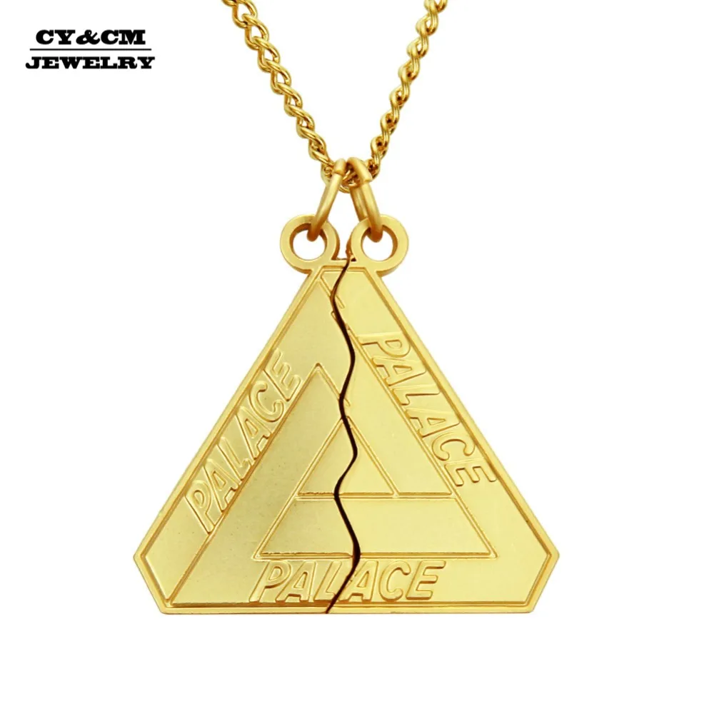 

CY&CM Men Women FOREVER BEST FRIEND Triangle Pendant Hip Hop Stainless Steel Iced Out Gold Color Punk Rock Necklace Jewelry Gift