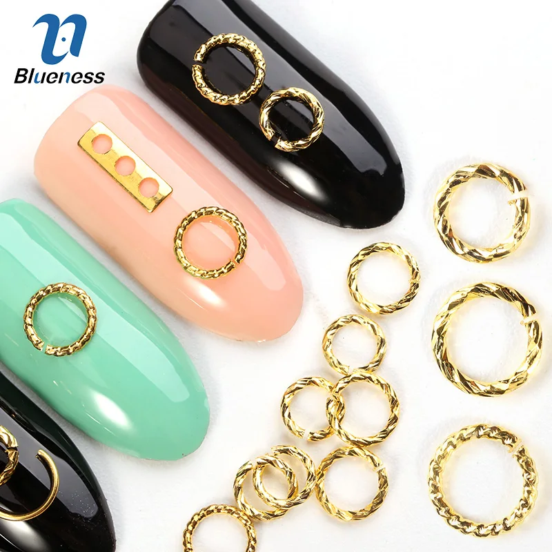 

Blueness 100Pcs/lot Gold Circle Design Nails Art Rhinestones Decorations Accessories Manicure UV Gel Metal Copper Studs Tips