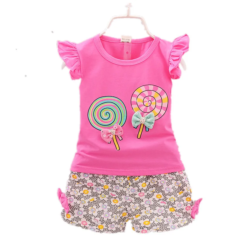 2019 Summer Newborn clothes Cute 2PCS Toddler Kids Baby Girls Princess Outfits Cotton T-shirt Tops+Short Pants children clothing