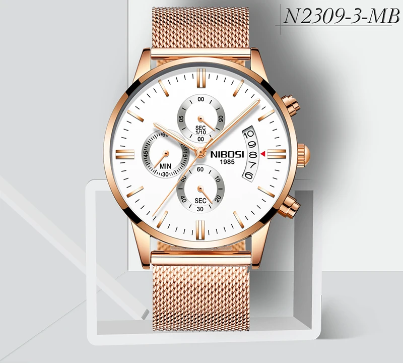 Montre Homme Marque De Luxe NIBOSI Top Brand Luxury Watches Men fashion Watch 2018 Mesh Band Chronograph Gold And Black Relogios (8)