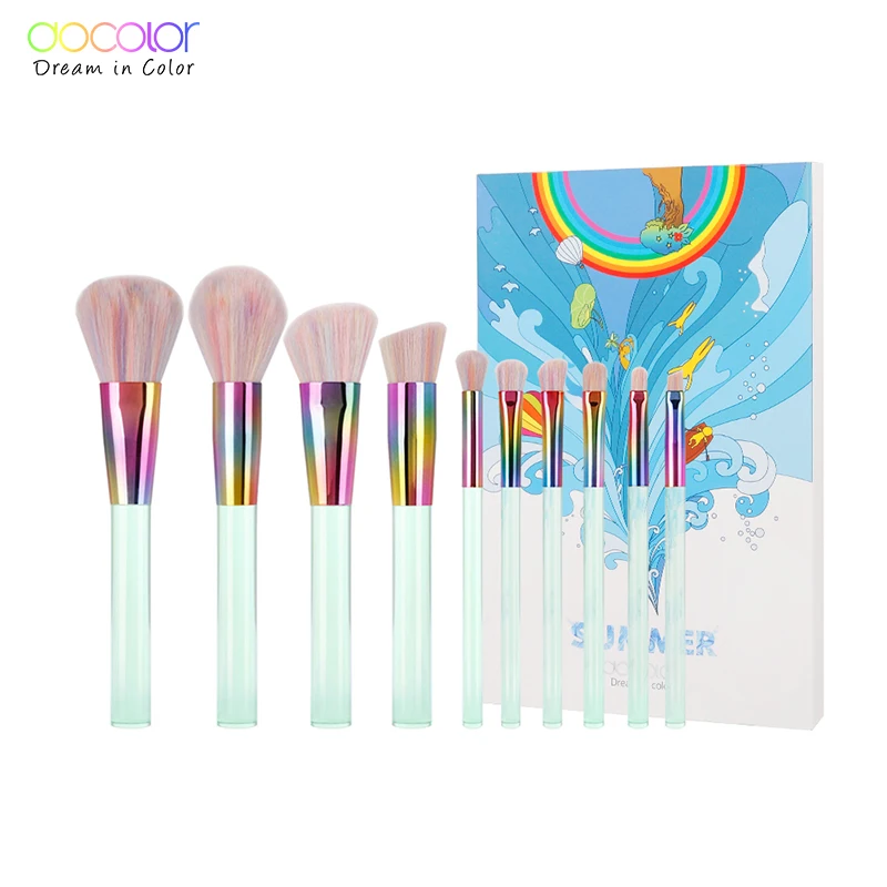 

Docolor New 10PCS Makeup brushes Set Light Green Transparent Handles with Colorful Bristle Make up Brushes Super Soft Hair