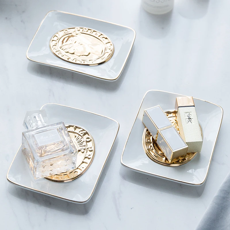 

New2019 Golden portrait Ceramic Storage Tray Square Soap tray Fruit Plate Small Items Jewelry Display Decorative Tray
