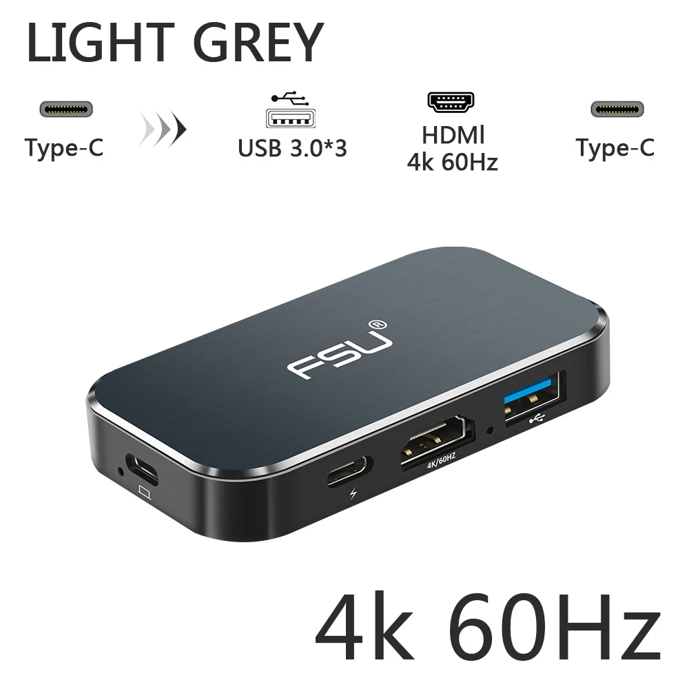 Light grey-4K-60Hz Концентратор USB type C для Macbook Pro Аксессуары type-C для USB 3,0 HDMI адаптер для huawei P30 Mate20 Pro 3 порта разветвитель USB C концентратор - Цвет: Light grey-4K-60Hz