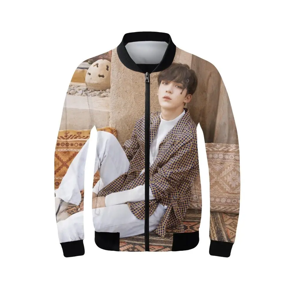 Women's Bomber Jacket Fashion ATEEZ Kpop Group 3D Printing Zipper Coats Females Autumn Full Sleeves Ribbed Cuffs Outwear Girls