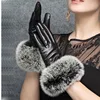 Guantes de cuero de lujo con piel de zorro Real para mujer, moda de invierno, rojo, negro cálido, para conducir, guantes de piel mate, 2022 ► Foto 1/6