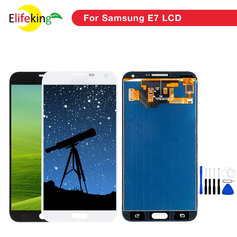 

For Samsung E7 LCD 5.5" AMOLED E700 E700F E700H E700M Blue White Digitizer Display Spare Parts Touch Assembly Replacement