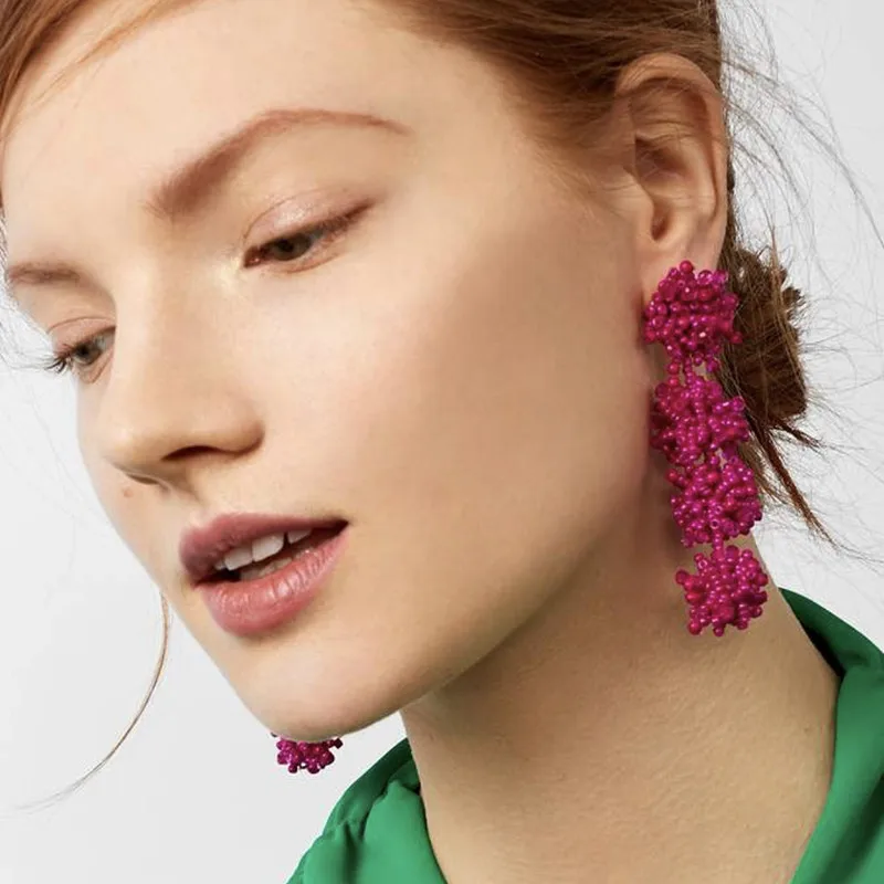 Dvacaman Boho Ethnic Large Tassel Fringe Earrings 2019 Handmade Big Beads Statement Earrings Party Dangle Drop Earrings Gift A33