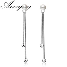 Простые, модные, 925 пробы, серебряные, Bijoux, имитация жемчуга, кисточка, длинные серьги, линия уха для женщин, ювелирные изделия, S-E179