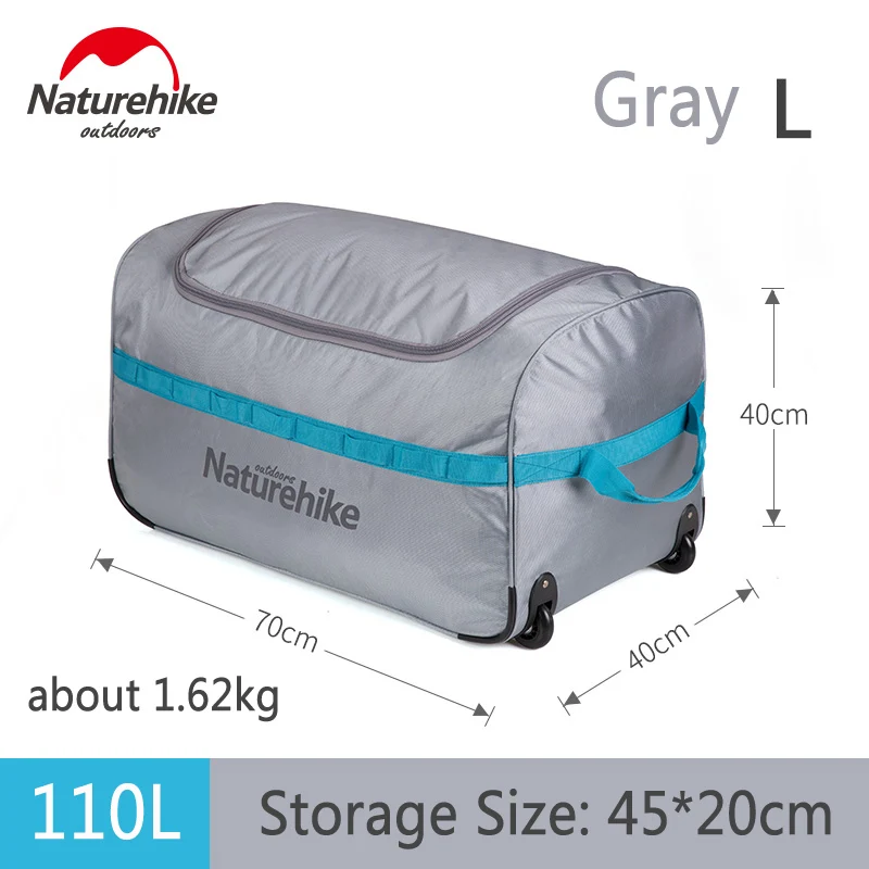 Naturehike 85L 110L чемодан для путешествий, сумка для хранения, снаряжение для кемпинга, водонепроницаемая складная сумка для багажа на колесиках - Цвет: Gray L