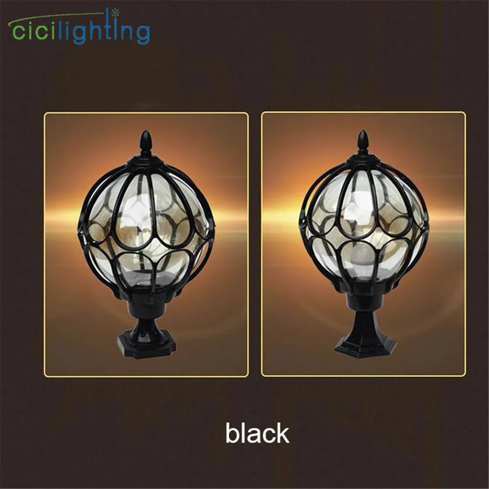 Outdoor Pillar lamp wall lamp European globe door post lamp waterproof exterior black round ball garden yard pillar lighting