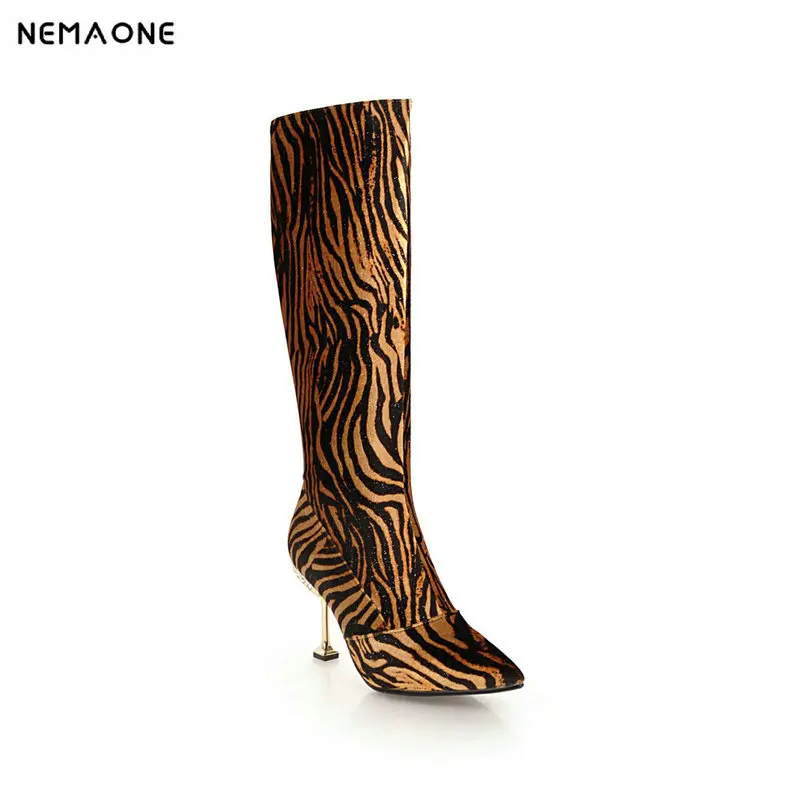 NEMAONE New women high heels knee high boots sexy leopard ladies boots spring autumn party dress shoes woman large size 42 43 NEMAONE New women high heels knee high boots sexy leopard ladies boots spring autumn party dress shoes woman large size 42 43