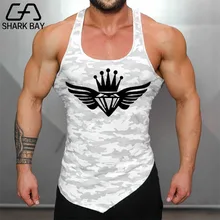 Бренд Shark Bay одежда Бодибилдинг движения Высокая эластичность для мужчин s жилет фитнес для мужчин повседневная спортивная одежда для бега камуфляж майка