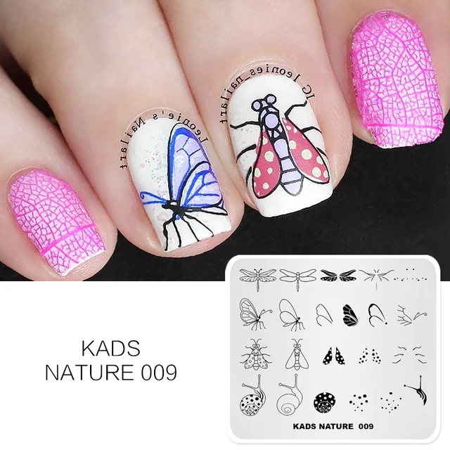 KADS Nature 009 Nail Stamping Plates Butterfly Dragonfly Snail Moth KADS Nature-009 Nail Stamping Plates Butterfly Dragonfly Snail Moth Designs Nail Art Layered Stamp Template Manicure Nail Tools - KADS Nature 009 Nail Stamping Plates Butterfly Dragonfly Snail Moth
