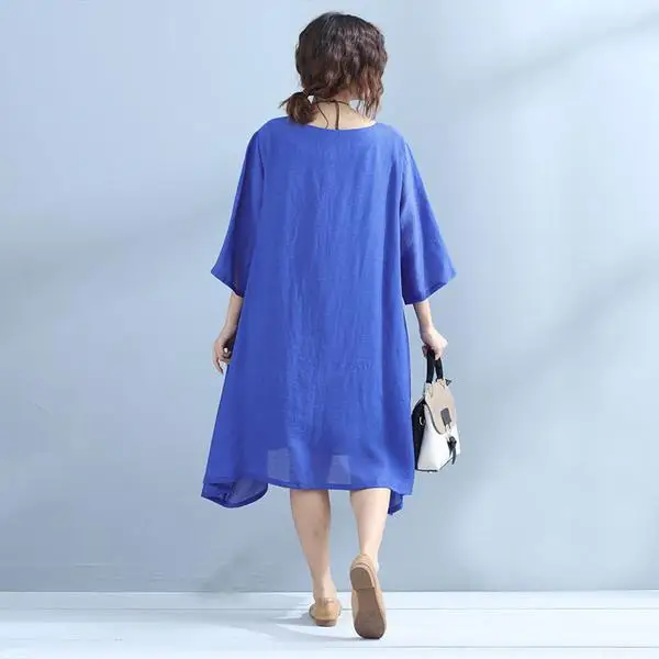 BUYKUD Women Party Dress 2018 New Style 34 Sleeve O-Neck Vintage Beach Wear Blue Celebrity Party Dresses Plus Size (6)