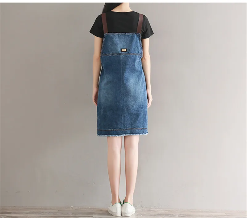 Women Suspenders denim Dress Ladies Jeans Dresses With T-Shirt Two Piece set Clothes Kawaii Mori girls overall Dress B73111