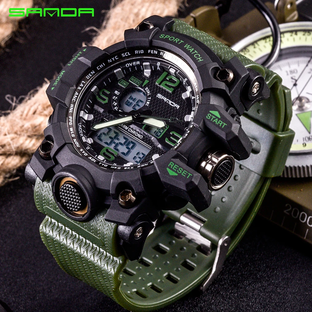 Online Relojes SANDA reloj Digital de cuarzo analógico para hombres relojes deportivos impermeables para hombres reloj electrónico LED de silicona reloj Masculino