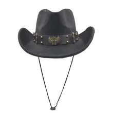 Модные женские туфли Для мужчин Шерсть полые западная ковбойская шляпа для джентльмена Roll Up полями сомбреро шляпа для папы с панк ремень Размеры 57-59 см