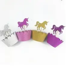 Вечерние украшения для торта с золотым блеском, единорог, обертка для кексов, единорог, украшения для кексов, набор