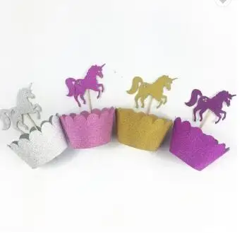 

party favors unicorn design gold glitter Cake Decorations unicorn cupcake wrapper unicorn cupcake topper set