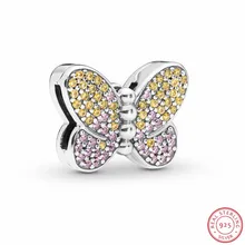 Серебро 925 Bedazzling бабочка очаровательные клипсы мёд CZ Роза Кристалл Fit Pandora рефлексионы браслет DIY для женщин ювелирных изделий CL079