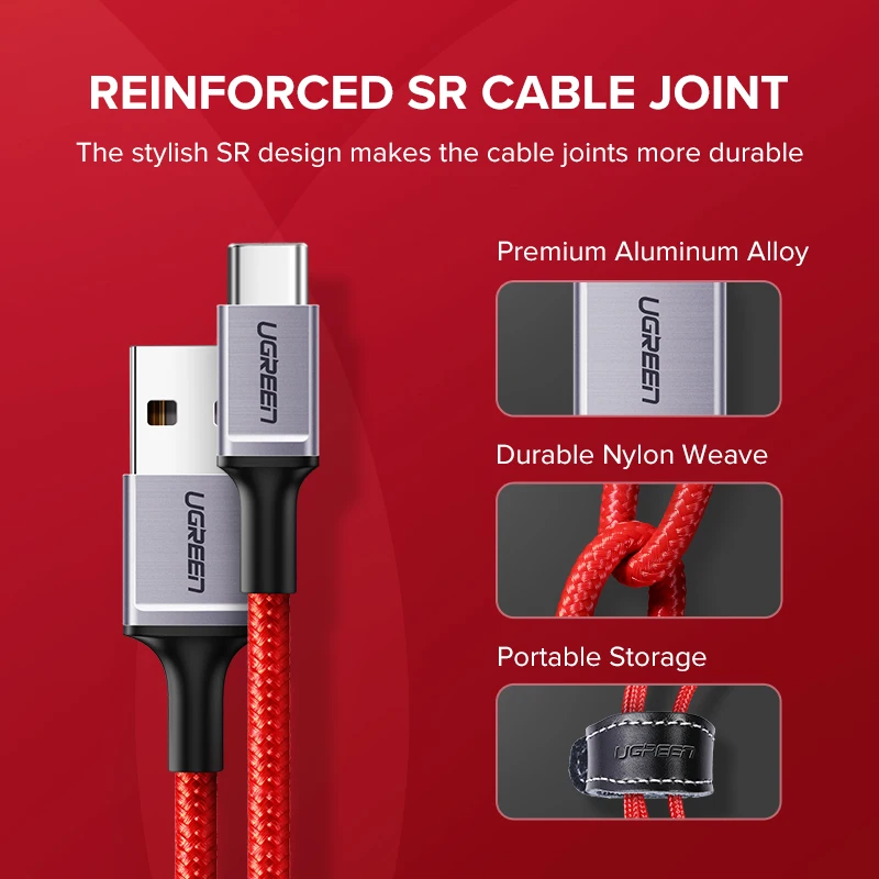 Ugreen usb type-C кабель для samsung Galaxy S10 S9 кабель для мобильного телефона быстрый USB C кабель для зарядки и передачи данных для Xiaomi Mi8 type-C USB шнур