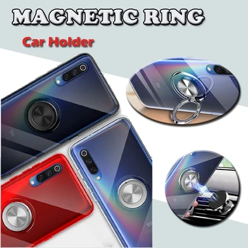 

30pcs Luxury Clear Car Holder Magnetic Bracket Case Soft TPU Metal Finger Stand Cover For Xiaomi Mi 9 SE 8 Lite Shockproof Shell