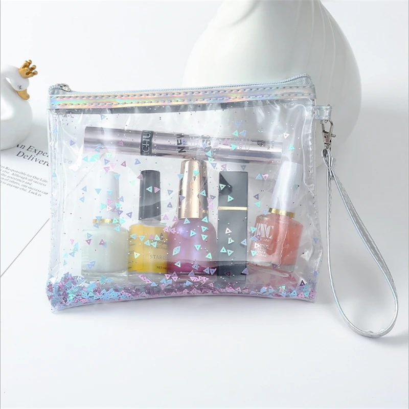 

Transparent Cosmetic Bag Women Make Up Travel Storage Bag Ladies PVC Sequins Pouch Hand Wash Beauty Case Organizer Toiletry Bags