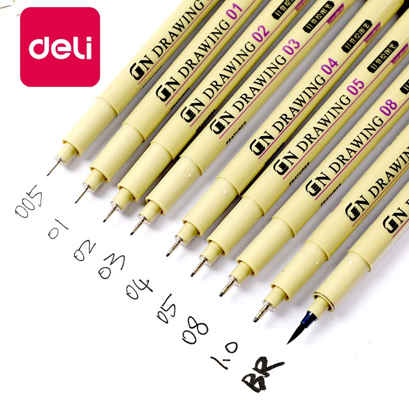 

9PCS/Pakage Pigment Liner Ink Marker Pen 0.05 0.1 0.2 0.3 0.4 0.5 0.6 0.8 Different Tip Black Fine Sketching Liner Brush Pens
