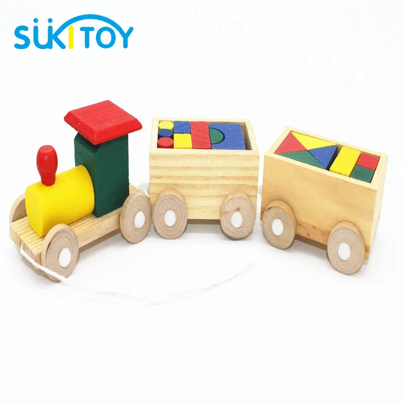 SUKIToy Kid's Soft Montessori Wooden Train Model Toy w/Shape Blocks For Baby & Kids Shape color learning building block SK007 baby-building-blocks-wooden