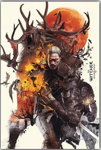 Геральт-Ведьмак 3 Охота дикая игра Искусство стены декор Шелковый плакат