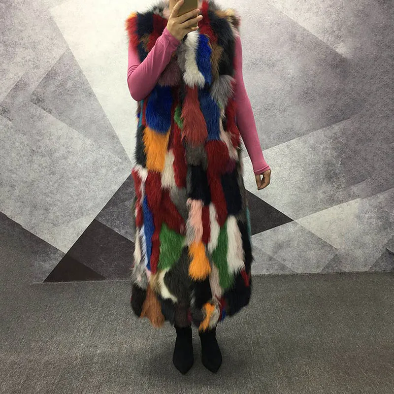 Gilet Fourrure Long Renard Automne De Hiver Color 100 Extra Outwear Picture Véritable Femme Coloré 2018 Femmes Épais Naturel Chaud RqtYwxf