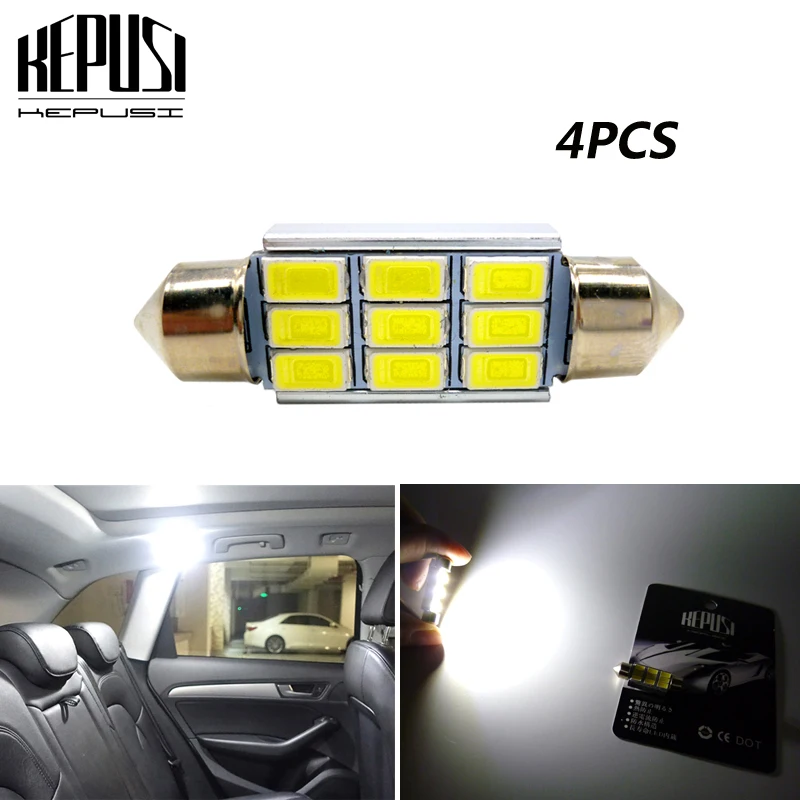 

4Pcs 36mm 39mm 42mm 6418 C5W C10W SV8.5 9 SMD 5630 5730 LED White CANBUS Error Free Car License Plate lights Dome Reading Lamp