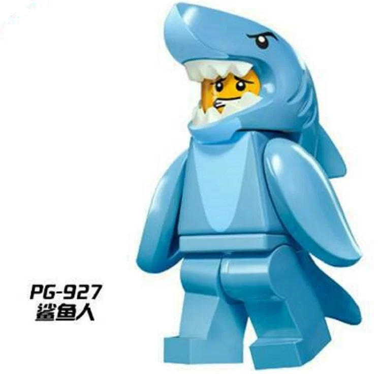 

Single Sale Super Heroes Shark Suit Guy Hot Dog Man Building Blocks Children Birthday Gift Toys Action PG927