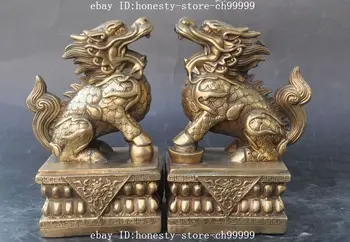 

8"Chinese China Brass Feng Shui Dragon beast Guardion Door pixiu Jixiang Statue