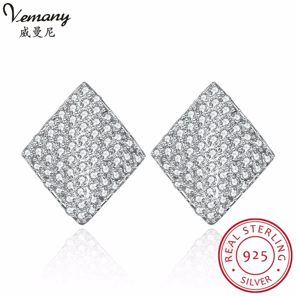 Vemany Elegant vogue stud earrings 925 Silver rhombus stud earrings