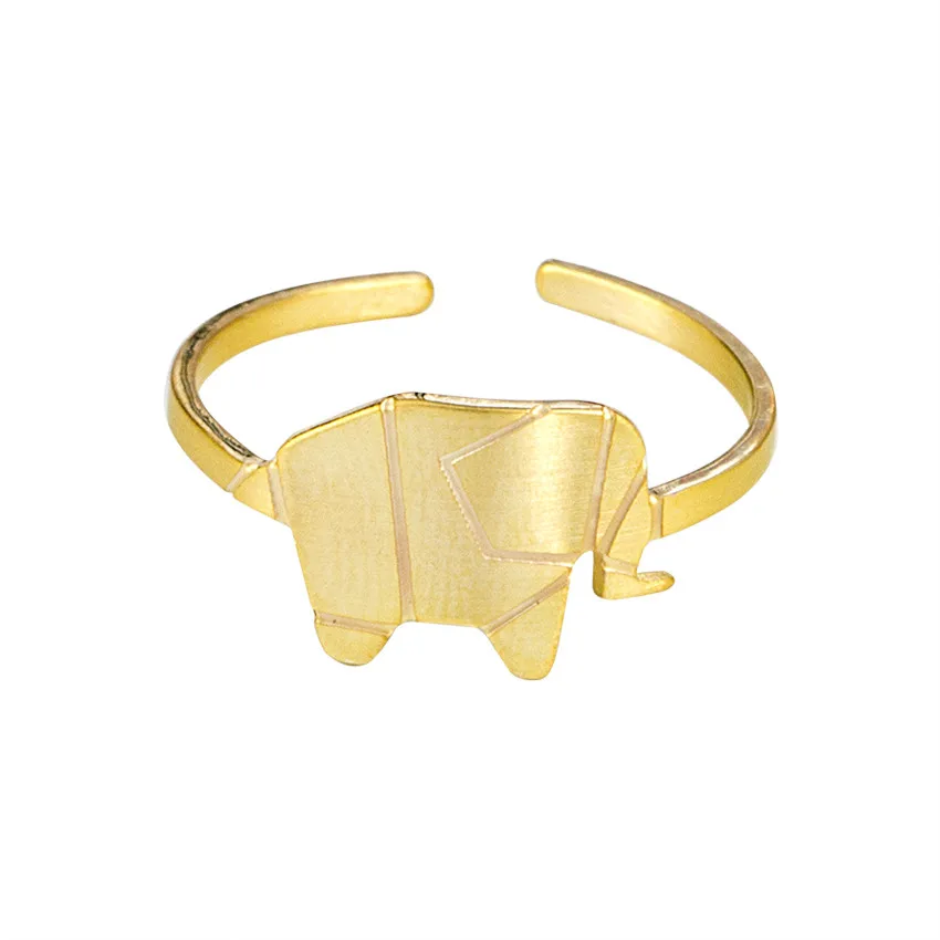 

Stainless Steel Gold Color Origami Elephant Rings For Women Men Jewelry Minimalist Resizable Cute Animal Midi Rings Bijoux Femme