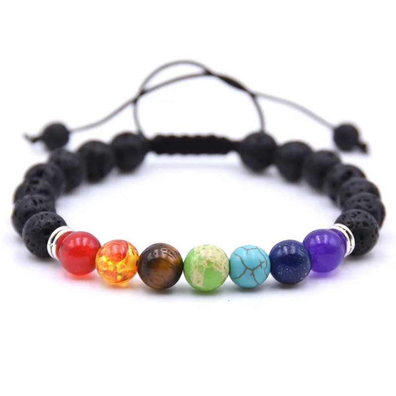 7 Chakra Charms Lava Rock Bracelets For Men Women Essential Oils Diffuser Natural stone Beads Chain Fashion handmade Jewelry - Окраска металла: 4