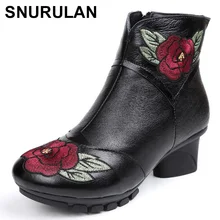 SNURULAN/; женские ботинки из натуральной кожи в винтажном стиле; ботинки на среднем каблуке; женская обувь из мягкой воловьей кожи; Ботильоны на молнии