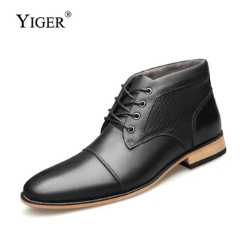 

YIGER New Men Boots Martins boots Genuine Leather Winter Ankle boots Large size 39-47 male lace-up leisure Chelsea Boots 0206