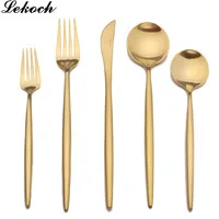LEKOCH 5 шт. Посуда Столовые приборы столовая посуда Портативный Кемпинг туристический из нержавеющей стали столовая посуда набор вилка ложка нож - Цвет: gold