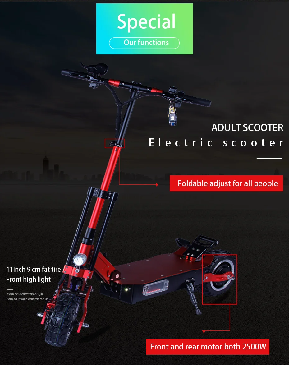 Discount 5000W 60V Electric Scooter 11" Skateboard 95km/h Adult Electric Scooter kick kick e scooter folding patinete electrico adulto 5