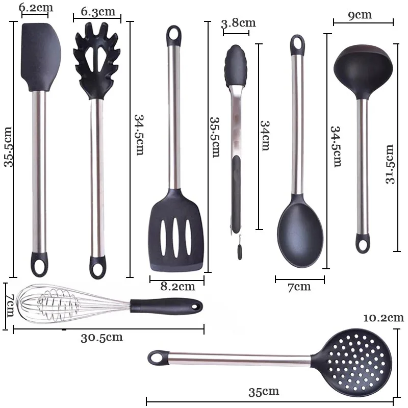 Teenra 8 шт./компл. черный силиконовый Кухня набор посуды Пособия по кулинарии Инструменты Нержавеющая сталь ручка Инструменты для тортов набор силиконовых Кухня Инструменты