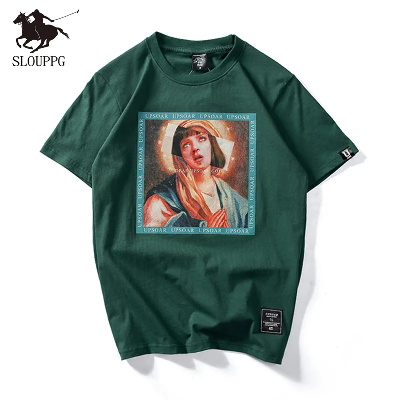 

SLOUPPG 2019 Virgin Mary Men's T-Shirts Summer Hip Hop Tees Printed Short Sleeve Tshirts Boy Casual Loose Tops Tees