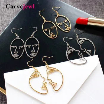 Carvejewl Girls Multiple Choice Earrings Retro Metal Alloy Fashion Abstract art Hollow Out face Dangle Earring for women jewelry
