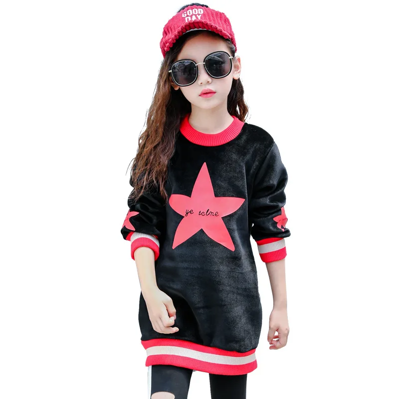 

Children Autumn Winter Fleece Clothing Star Print Kids Cotton Flannelette Sweatshirts for Girls 13 12 11 10 9 8 7 6 5 years Old