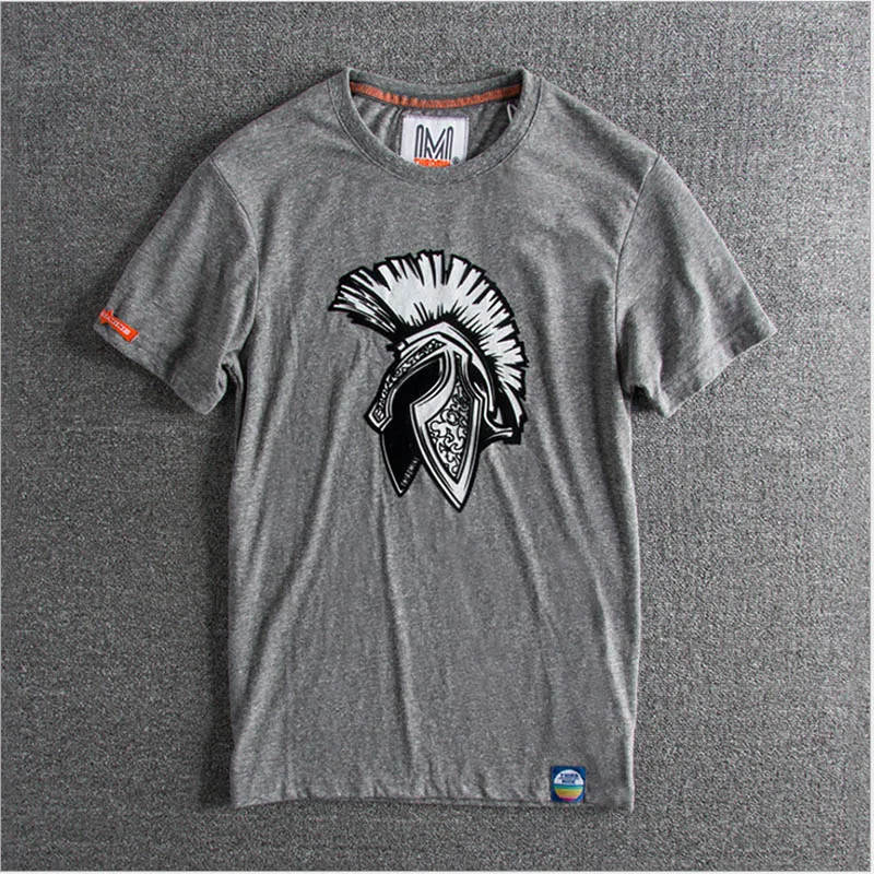 

Summer British retro leisure fashion helmet printing original single-man short-sleeved T-shirt simple tops wholesale